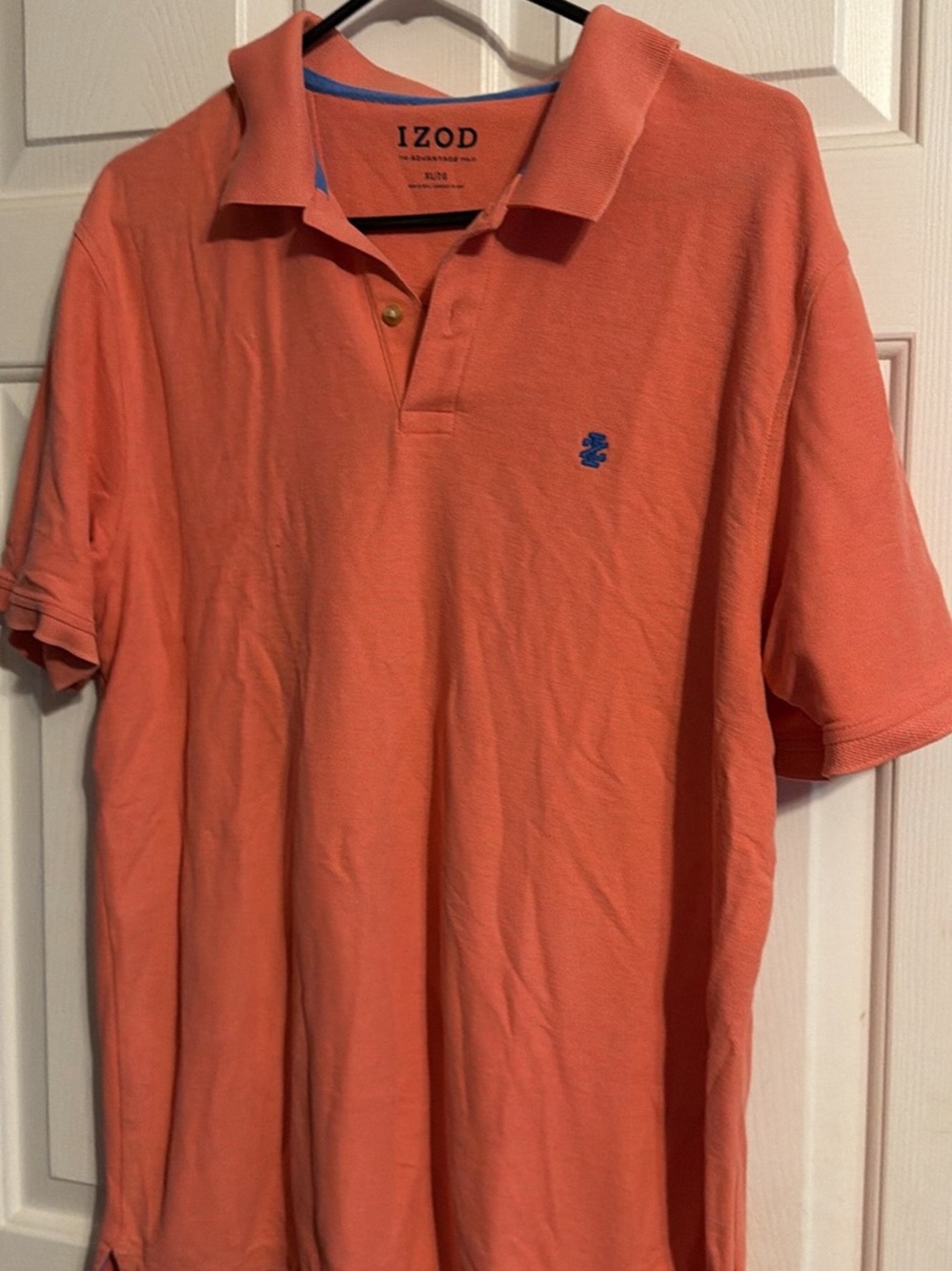 Izod Men’s Coral-Orange Polo with Blue Logo
